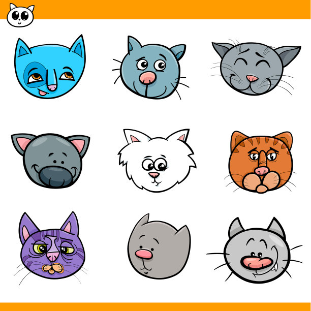 卡通猫和小猫图标集图片下载