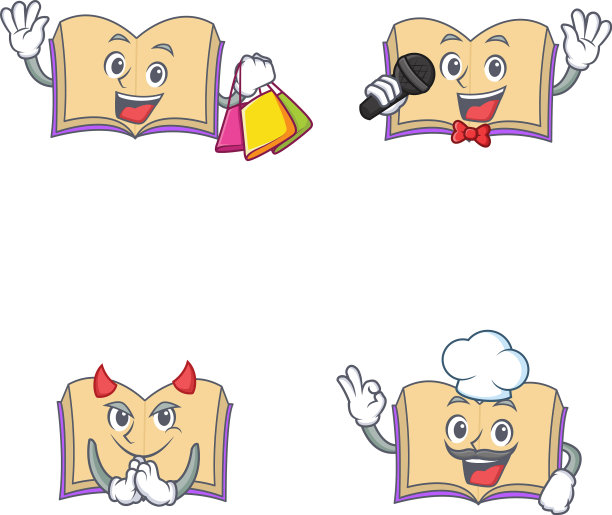 Set of open book character with shopping卡拉ok图片下载