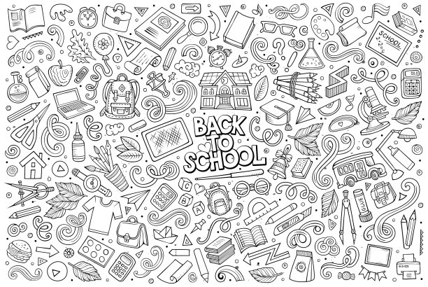 涂鸦卡通学校物品合集图片下载