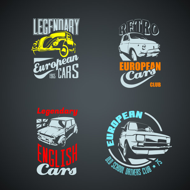 一套复古的彩色复古标志图片下载