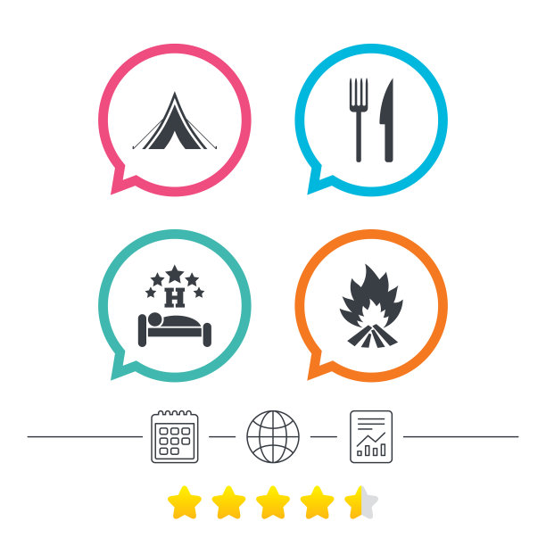 食物、睡眠、露营帐篷和火的标志图片下载