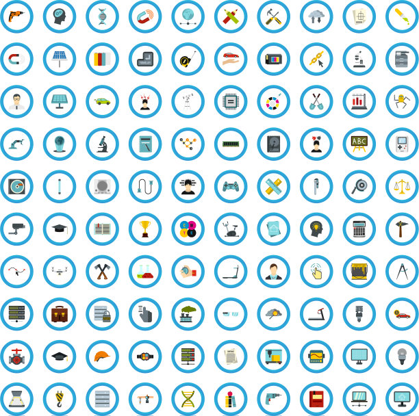 100个工业技能图标设置平面风格图片下载