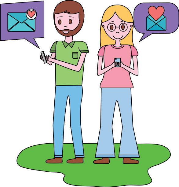 年轻夫妇与语音气泡化身的角色图片下载