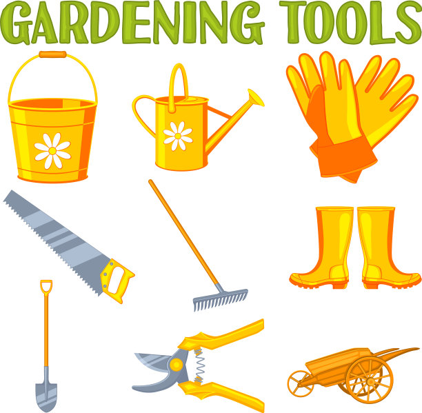 鲜艳多彩的卡通花园图标设置9个元素图片下载