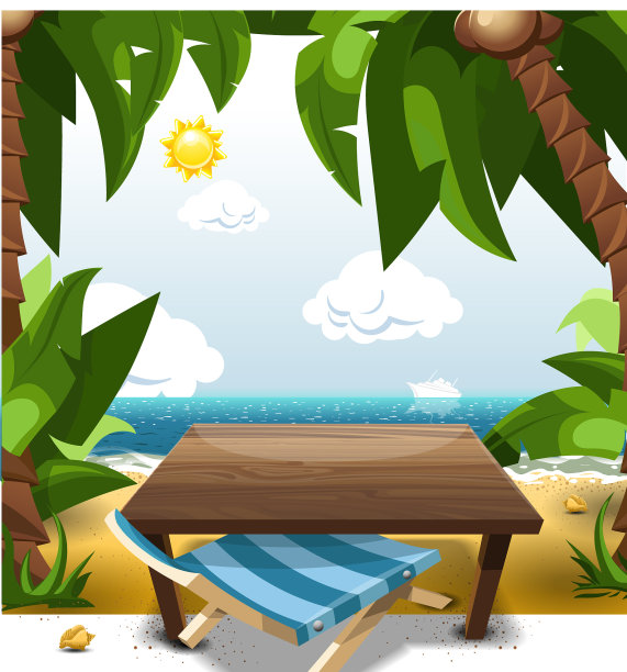 海滩上的夏日场景与桌椅图片下载