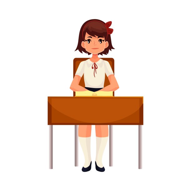 聪明的女学生坐在课桌上图片下载