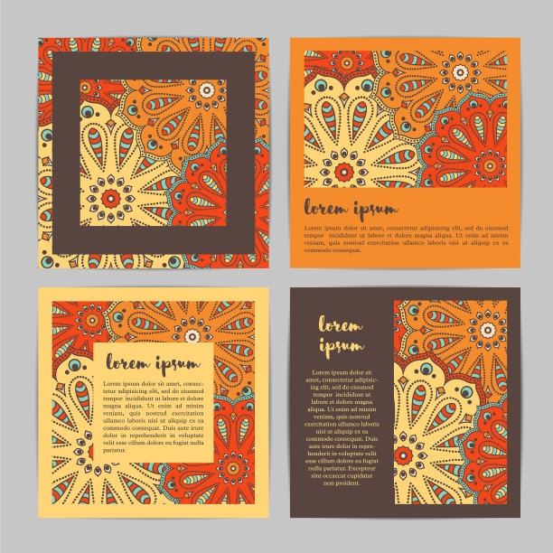 一套方形卡片与手绘曼荼罗图片下载