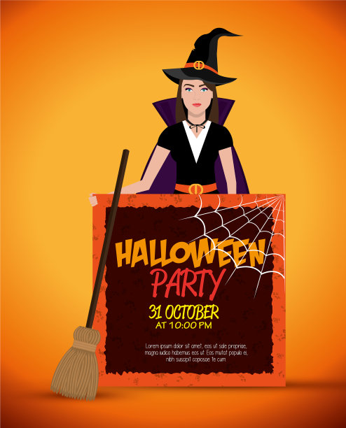 海报万圣节派对与女巫隔离图片下载