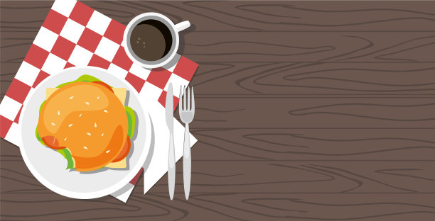 桌上有美味的汉堡和一杯咖啡图片下载