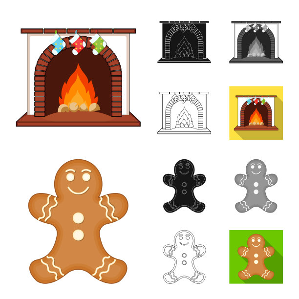 圣诞节属性和配件卡通黑色图片下载