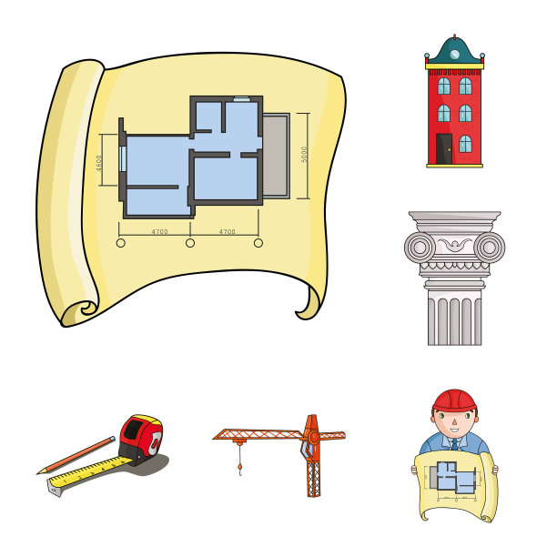 建筑和建筑卡通图标设置图片下载