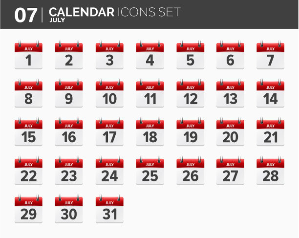 7月日历图标设置2018年的日期和时间图片下载