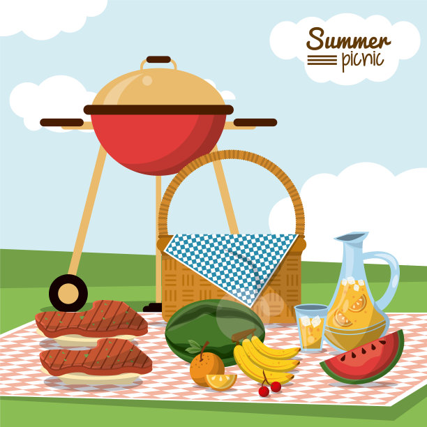 彩色的夏季野餐海报与田野图片下载