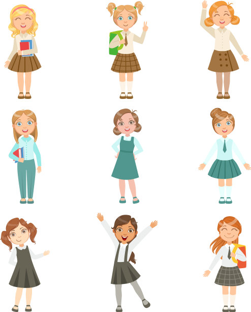 女孩们穿着各式各样的优雅学校服装图片下载