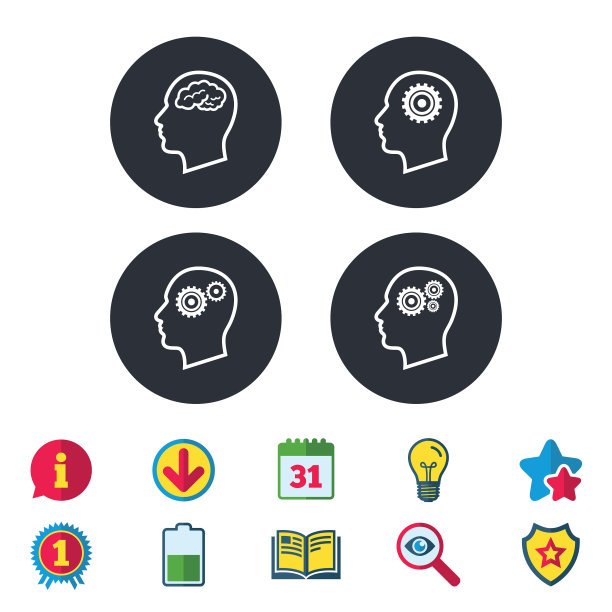 头部带有大脑图标的男性人类符号图片下载