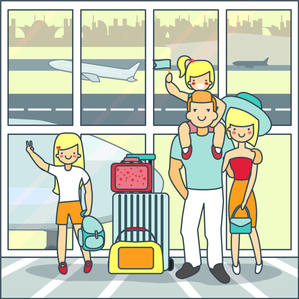 家庭旅行乘飞机平图片下载