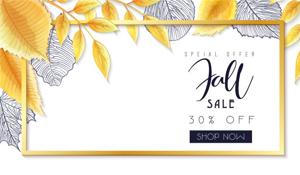 秋季销售旗帜与手绘图片下载