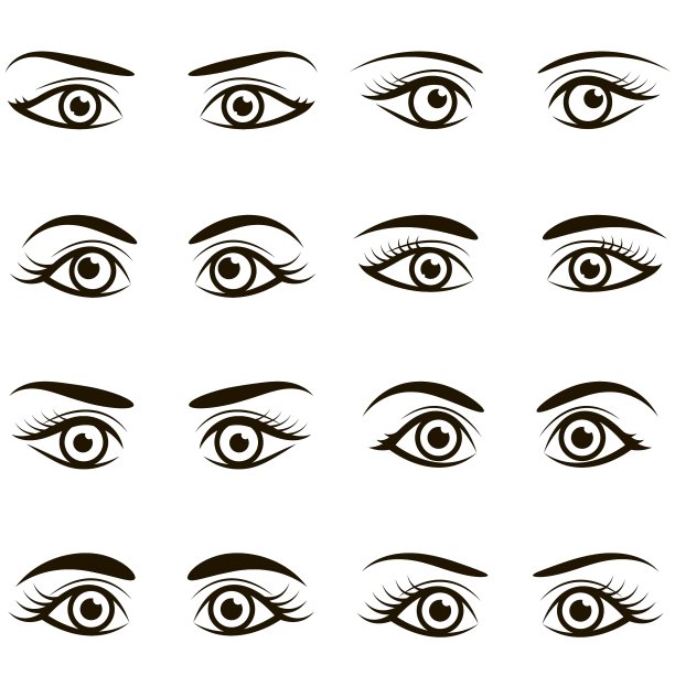 一套黑色图标的眼睛和眉毛图片下载