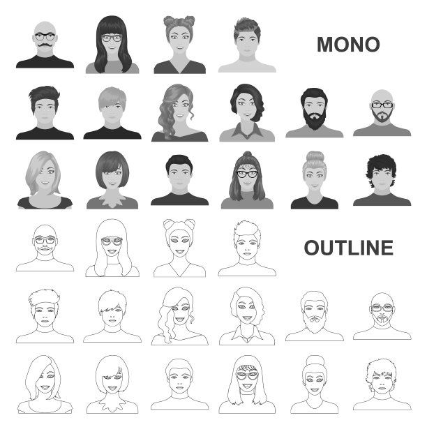 阿凡达和面对单色图标集合图片下载