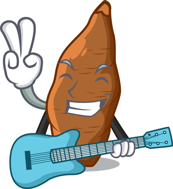 带着吉他，卡通桌上放着成熟的木薯图片下载