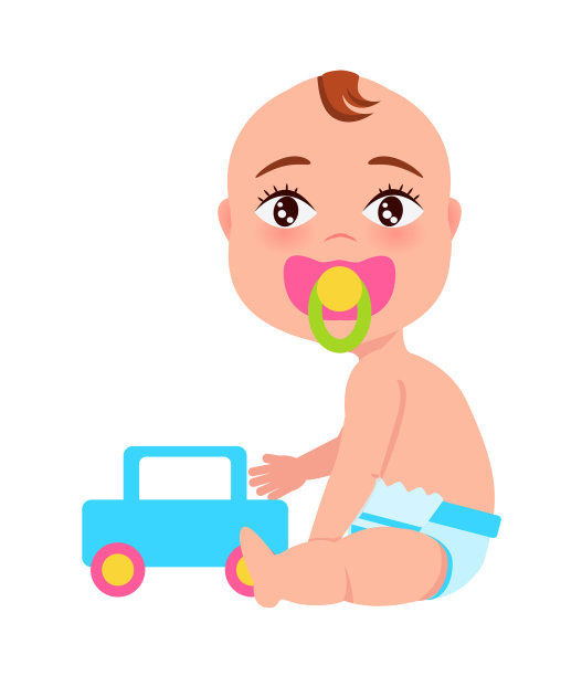 有奶嘴和玩具车的婴儿图片下载