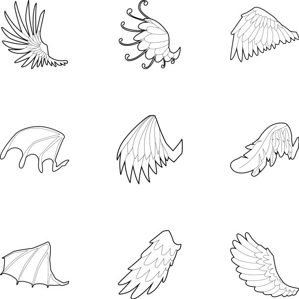 天使和魔鬼的翅膀图标设置轮廓风格图片下载