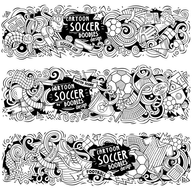 卡通涂鸦，足球横幅图片下载