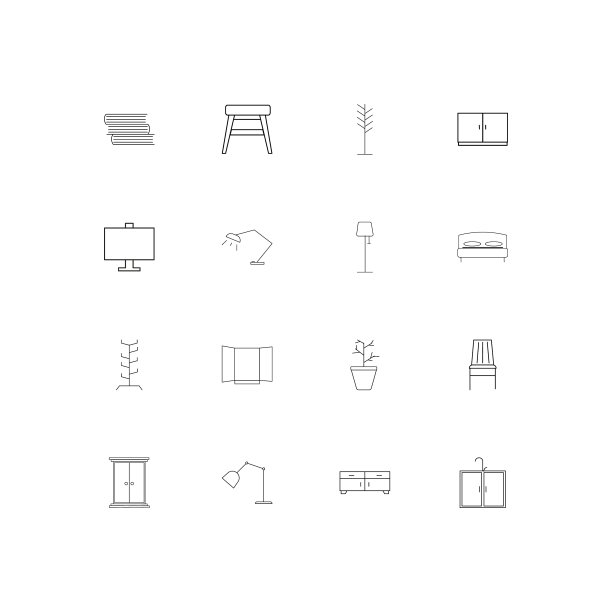 家具和家庭口音线性薄图标集图片下载