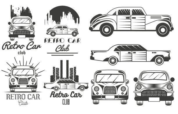 一套复古汽车俱乐部的标志横幅图片下载