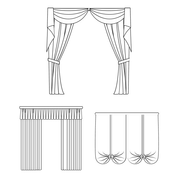 不同种类的窗帘轮廓图标设置图片下载