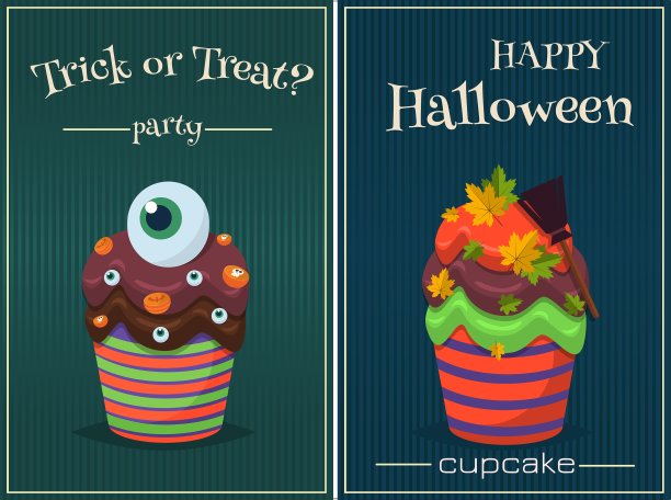 纸杯蛋糕套装万圣节吓人的糖果图片下载