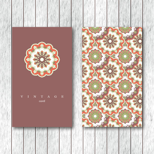 一套两种装饰性的花曼荼罗卡片图片下载