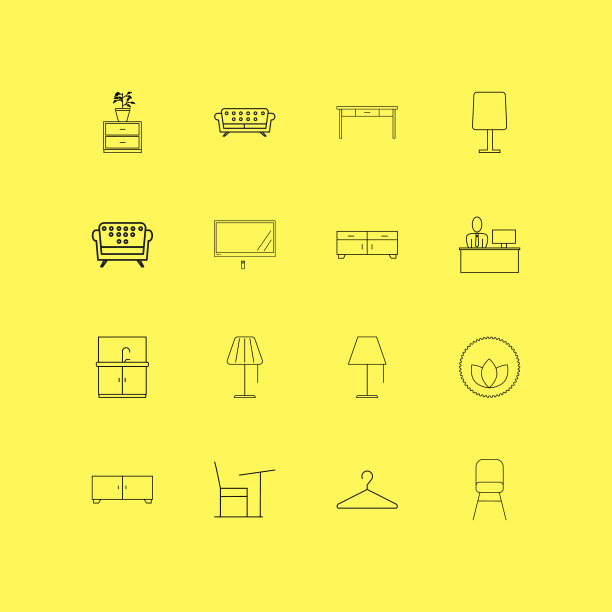 家具线性图标设置简单的轮廓图标图片下载