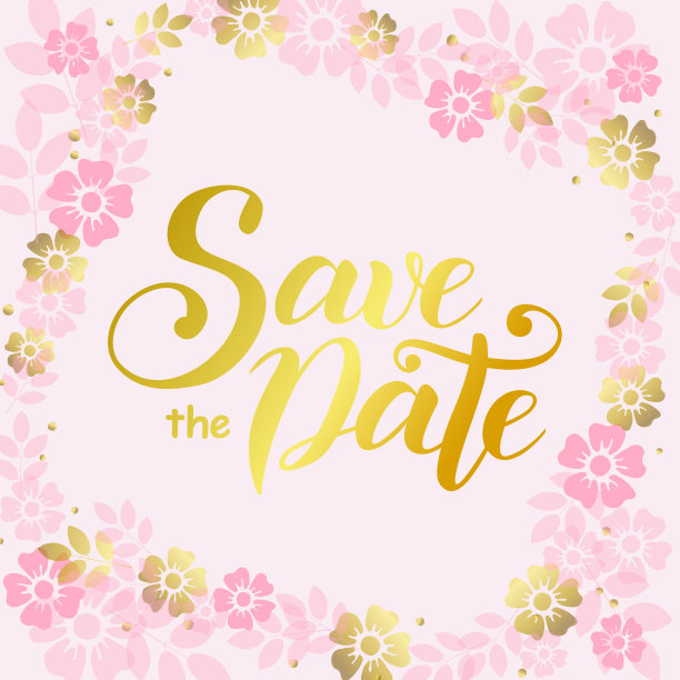 保存在粉红色方块背景上的金色日期图片下载