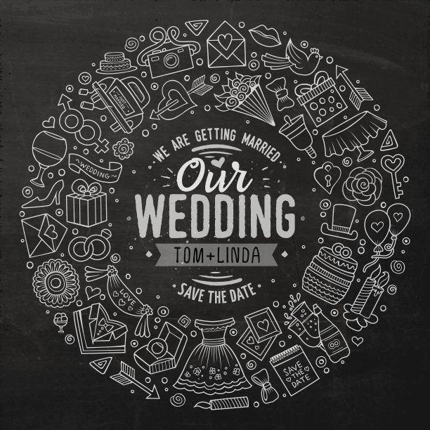 一套婚礼卡通涂鸦对象圆形框架图片下载