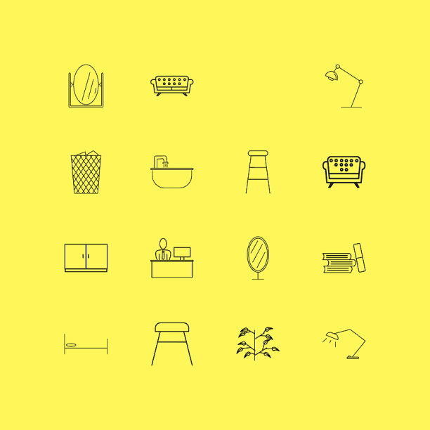 家具线性图标设置简单的轮廓图标图片下载