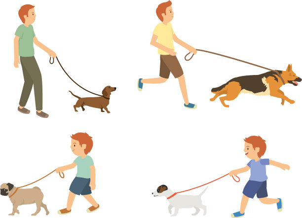 年轻人和孩子们遛狗图片下载