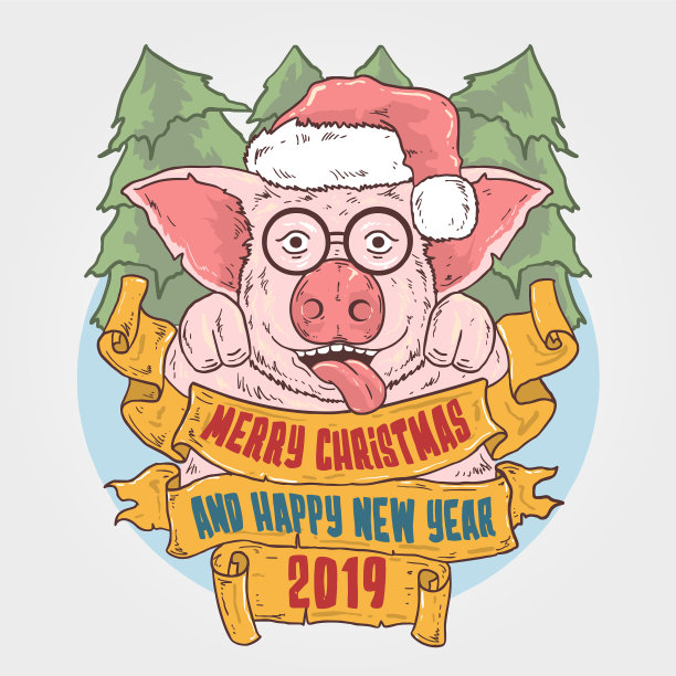 圣诞快乐，新年快乐，小猪先生图片下载
