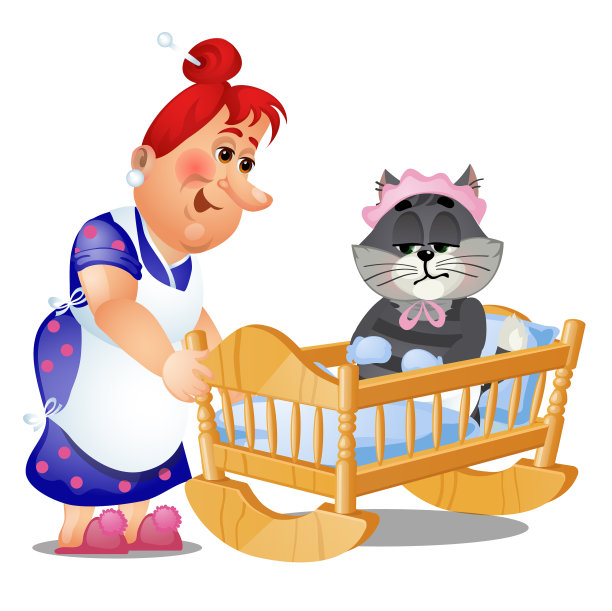 条纹猫在孩子的秋千床上尝试着图片下载