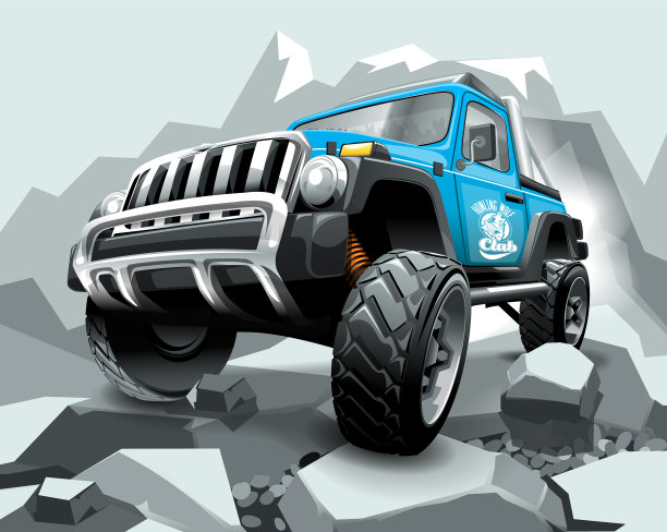 山上的深蓝色越野车图片下载