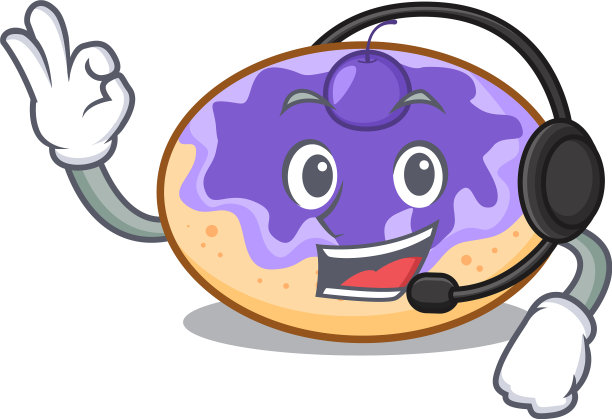 带耳机甜甜圈的蓝莓卡通吉祥物图片下载