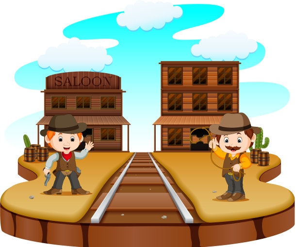 两个牛仔拿着枪站在外面图片下载