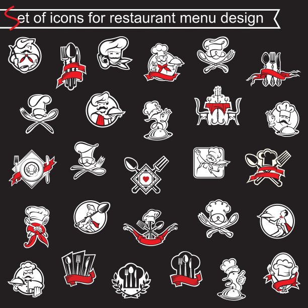 一组图标为餐厅菜单设计图片下载