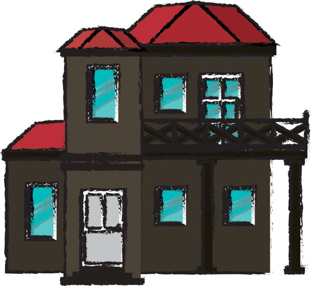 带阳台的Drawing house，红色屋顶图片下载