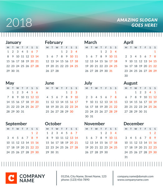 2018年日历海报周开始图片下载