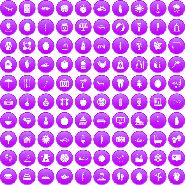 100个女性健康图标设置紫色图片下载