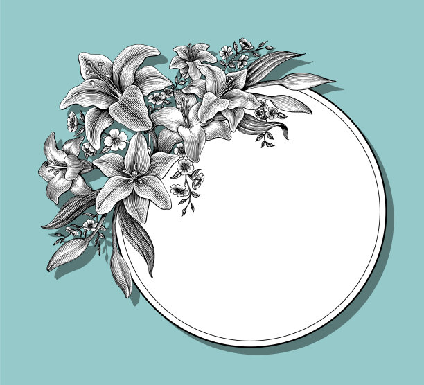 百合花手绘复古卡片图片下载