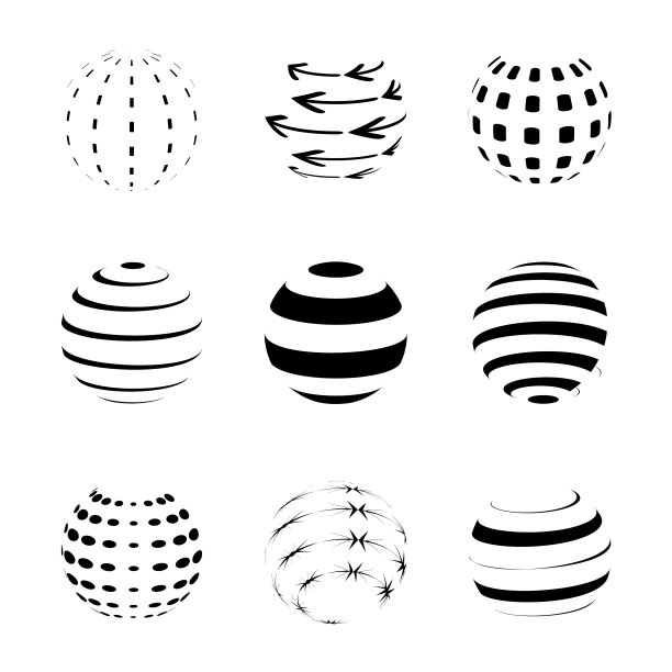 黑白球体logo合集，白色背景图片下载
