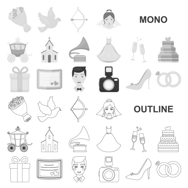 婚礼和属性单色图标集图片下载