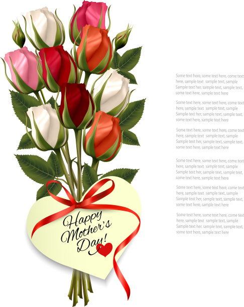 红玫瑰配着心形的母亲节快乐图片下载